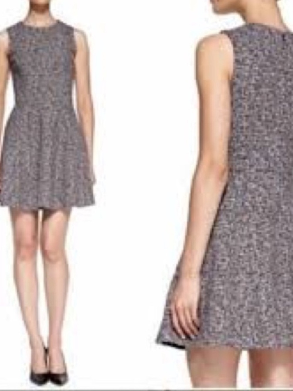 Theory - Navy & Red Fit & Flare Sleeveless Tweed Dress